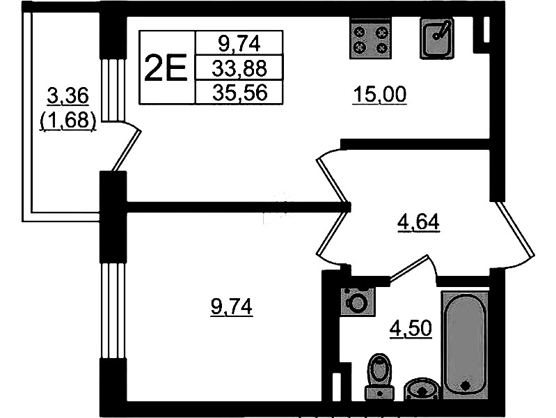 1-комнатная квартира 35.56 м², 1/4 эт., ЖК «Новая история»